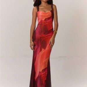Elegant Red and Pink gown for vacation maxi dress